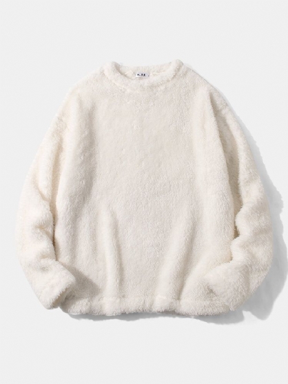 Heren Omkeerbaar Fleece Dikker Effen Kleur Ronde Hals Casual Warm Sweatshirt