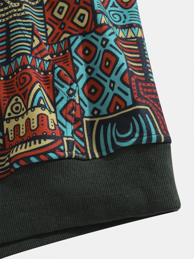 Heren Tribal Printed Quarter Button Polar Fleece Etnische Stijl Hoodies