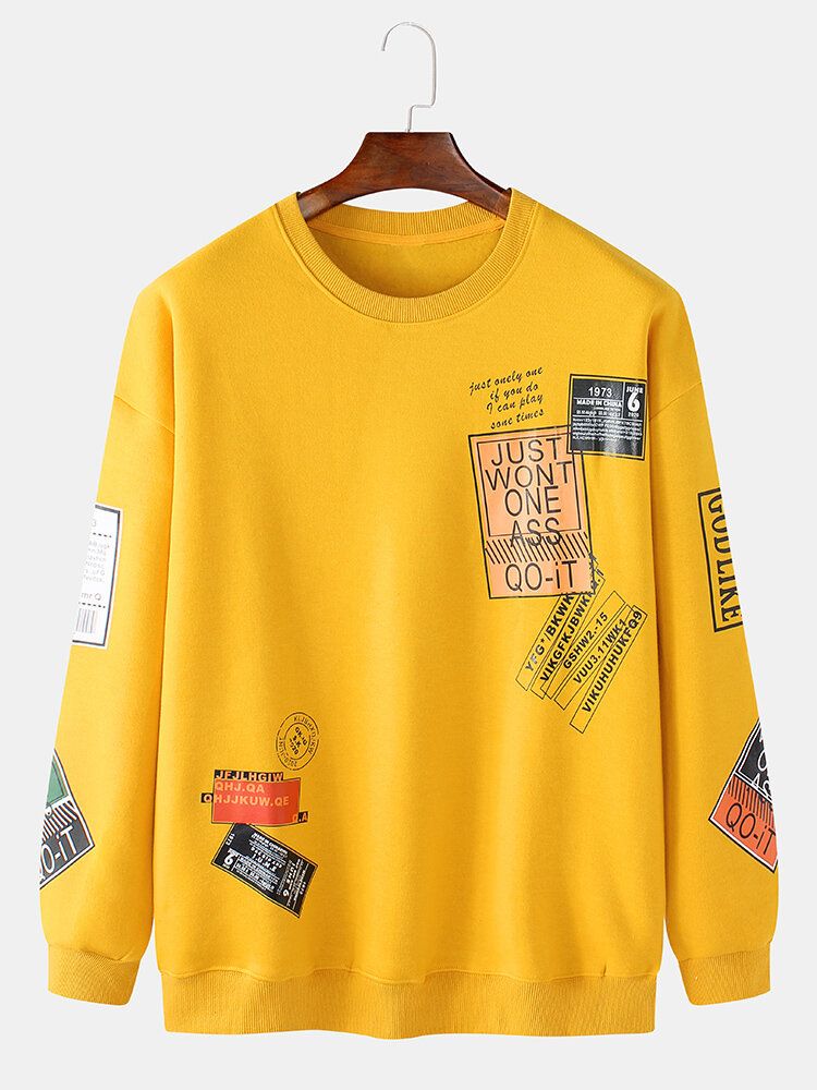 Heren Trui Met Labelprint Ronde Hals Katoenen Sweatshirts Met Lange Mouwen
