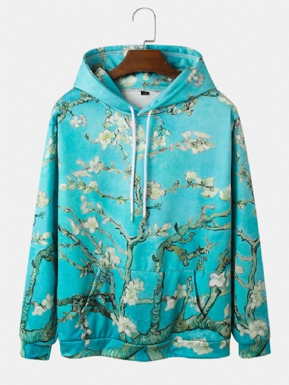 Hoodies Voor Heren Met Plantenprint En Kangoeroezak Met Trekkoord
